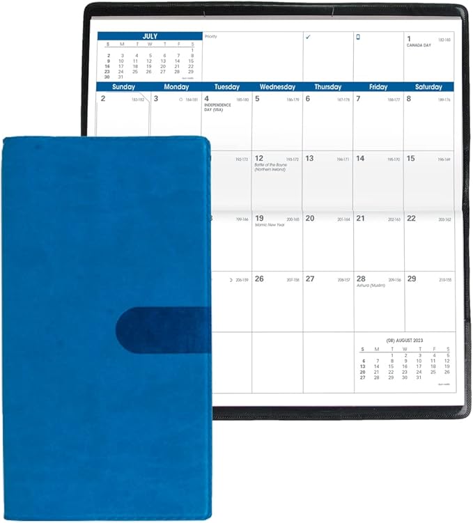 Quo Vadis 2024 Visoplan - Monthly Planner - 12 Months, Jan. to Dec. - 6 3/4 x 3 1/2" - Smooth Faux Suede Texas Blue - Pocket Calendar Organizer