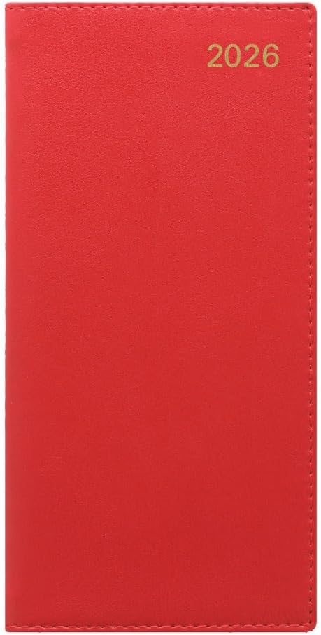 Letts of London® 2026 Belgravia Weekly/Monthly Appointment Book and Planner, 12 Months, January to December, Italian Leather, Vertical, Slim Size, 6.625" x 3.25", English, Red (C33SURD-26)