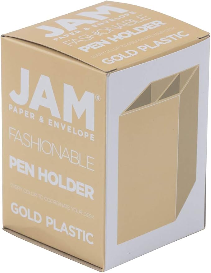 JAM PAPER Plastic Pen Holder - Gold - Desktop Pencil Cup Sold Individually