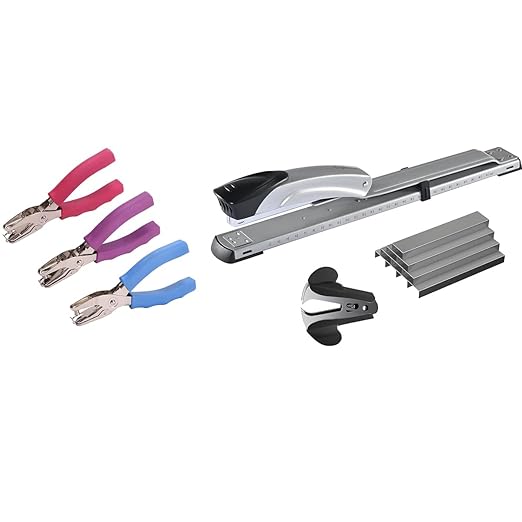 1 Hole Punch， 1/4 inch of Single Whole Punch and Long Reach Stapler,with 2000 Staples & Stapler Remover Full Strip