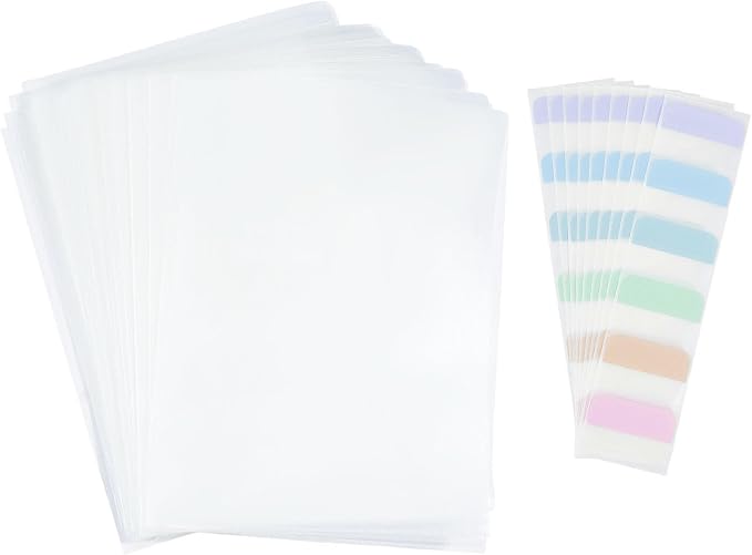 120PCS Clear Plastic Folders Document Protectors Sleeves Bulk with 120PCS Label Stickers Paper Filing Storage Organizes Folders for Office School Home Document Letter Protection, 7.9"X12"