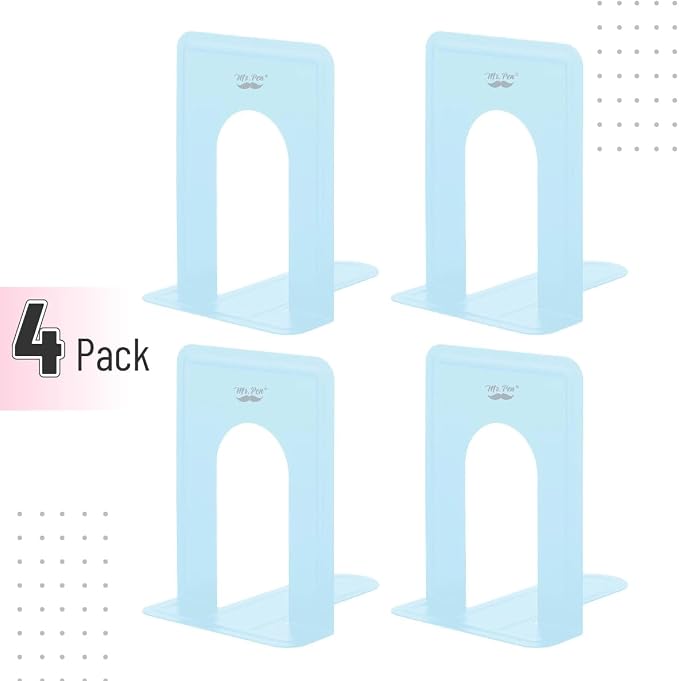 Mr. Pen- Book Ends, 4 Pack, Light Blue, Heavy Duty Metal Bookends for Shelves, Book Holders for Shelves, Metal Bookends