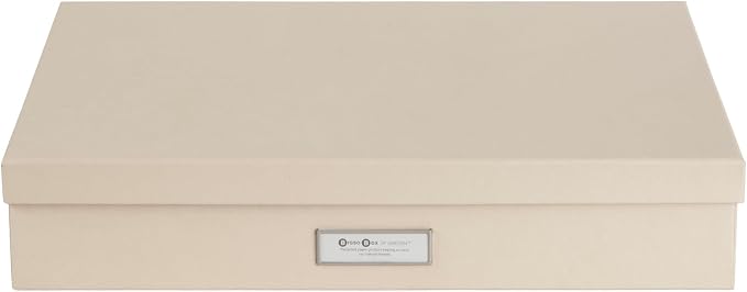 Bigso Sverker Fiberboard Legal/Art Storage Box - Scrapbook Storage Box for Papers, Photos, and More - Durable Keepsake Boxes with Lid and Metal Label Holder - 3.3in x 17.1in x 12.2in - Fawn