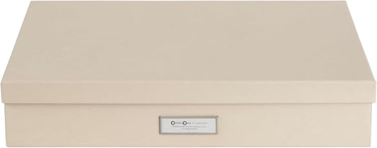 Bigso Sverker Fiberboard Legal/Art Storage Box - Scrapbook Storage Box for Papers, Photos, and More - Durable Keepsake Boxes with Lid and Metal Label Holder - 3.3in x 17.1in x 12.2in - Fawn