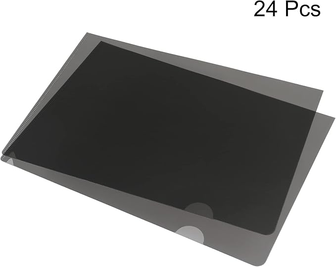 PATIKIL L Type Folders 24 Pack A4 Plastic File Project Pockets Clear Paper Document Jacket Sleeve for Office, Black
