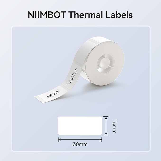 NIIMBOT Label Maker Tape for D11/D110/D101 Label Maker, 15 x 30 mm (0.59'' x 1.18'') for Home Office Labeling Tape Replacement, White