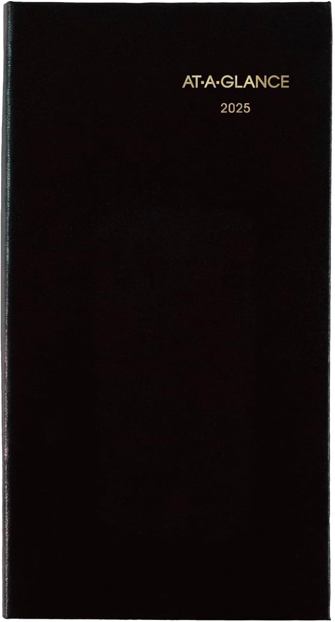 AT-A-GLANCE 2025 Fine Diary, Weekly & Monthly Diary, 3" x 6", Pocket Size, Black (72020525)