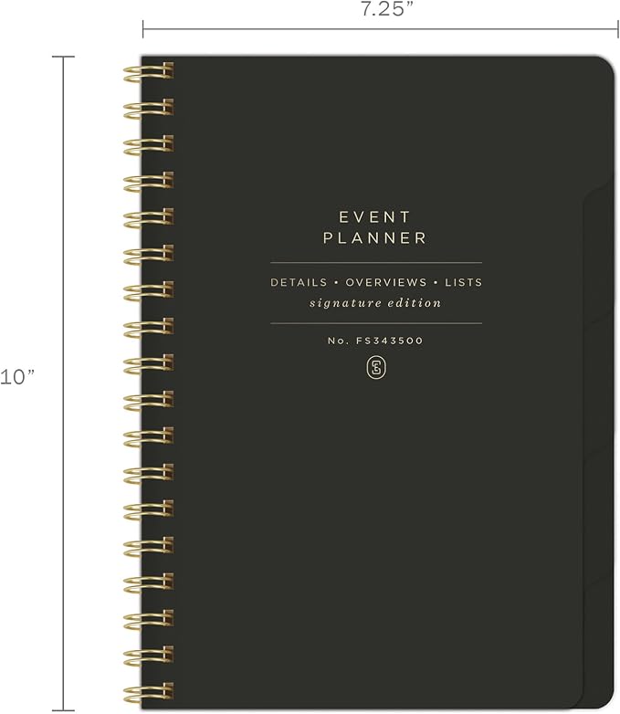 Fringe Studio Large Kraft Paper Spiral Die-Cut Tabbed Event Planner w/Sticker Sheet, "SIGNATURE", Approx. 7.25" w x 10" h, 200 Pg, Wedding Collection (343501)