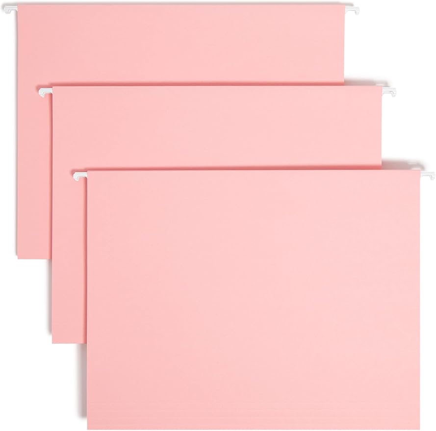 Smead Standard Hanging File Folders, 25 Count, Pink, 1/5-Cut Adjustable Tabs, Letter Size (64066)
