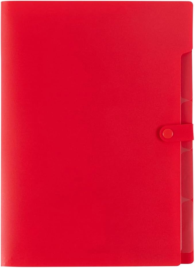 JAM PAPER Slim Expanding File Folder - 5 Pocket Plastic File Folder – Snap Closure - 9 x 11 1/2 - Red - Sold Individually
