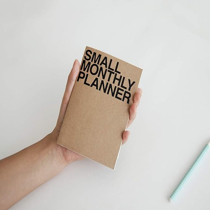 JSTORY Small Monthly Planner Set of 2 Stitch Bound Flat Lay Compact Handy Year Round Flexible Cover Goal/Time Organizer Thick Paper Eco Friendly Customizable A6 16 Months 18 Sheets Each Kraft