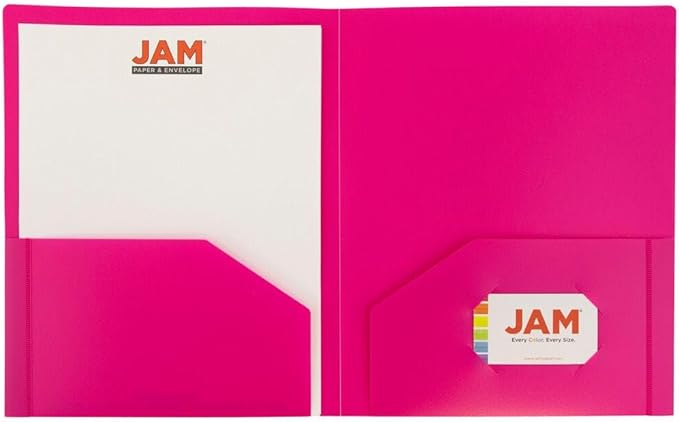 JAM PAPER Heavy Duty Plastic 2 Pocket Extra Tough School Folders - Fuchsia Hot Pink - 24/Pack