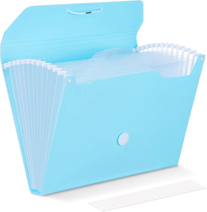 Comix Accordion File Organizer, 13 Pocket Expanding File Floder with Labels for A4/Letter Size Documents, Accordion File Folder for Office, Home, School（Blue）