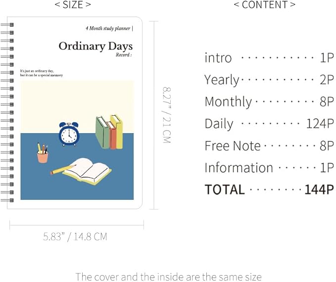 Monolike Ordinary days 4 Month Study Planner, Desk - Academic Planner, Weekly & Monthly Planner, Study plan