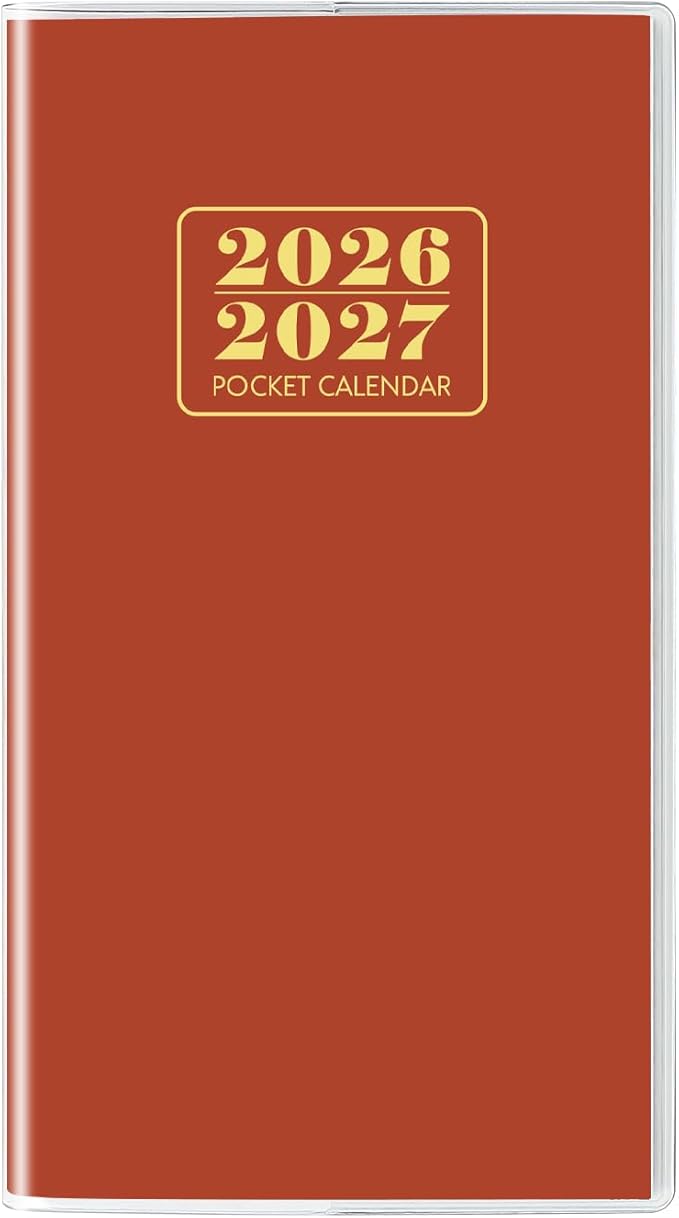 Pocket Calendar 2026-2027, Purse Monthly Planner, Runs from January 2026 Until December 2027, 3.7" x 6.7", Pocket Calendar with PVC Cover for Planning, Organizing and Office - Brown