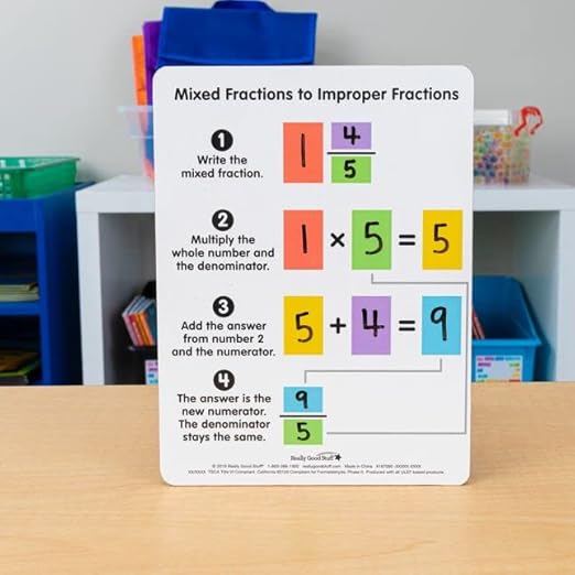 Really Good Stuff Improper and Mixed Fractions Dry Erase Boards - 6 Boards
