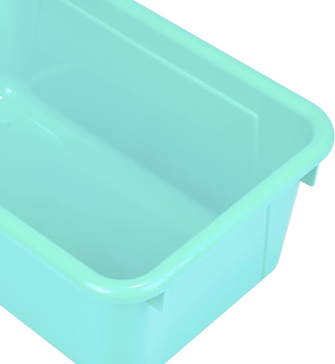 Storex Small Cubby Bins – Plastic Storage Containers for Classroom with Non-Snap Lid, 12.2 x 7.8 x 5.1 inches, Teal, 5-Pack (62412A05C)