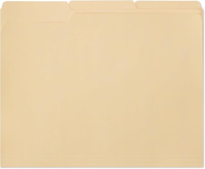 Amazon Basics 100% Recycled File Folder, 1/3-Cut Tab, Letter Size, Manila, Pack of 100