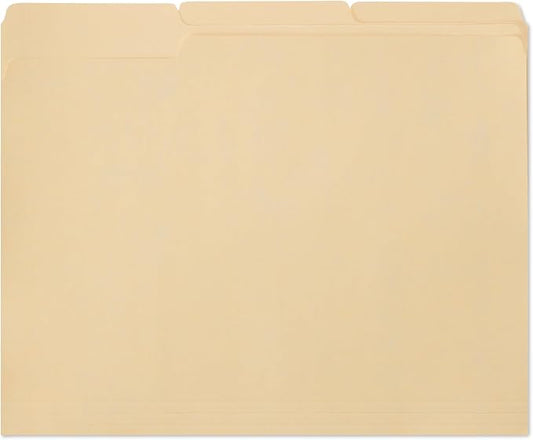 Amazon Basics 100% Recycled File Folder, 1/3-Cut Tab, Letter Size, Manila, Pack of 100