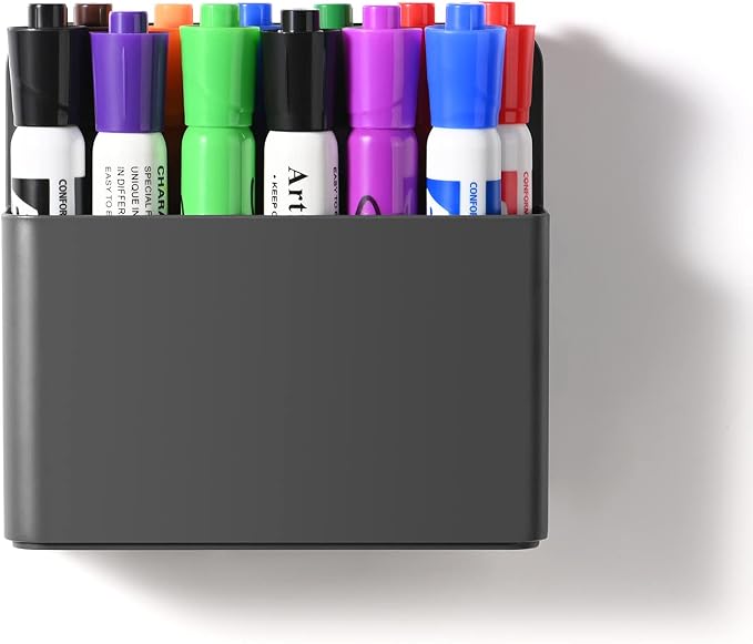 Grey Strong Magnetic Marker Holder/Dry Erase Pen Holder - Storage for Dry Erase Marker, Eraser, Bottle Opener, Remote Controls, Notes - Ideal for Magnetic Board, Fridge Door, and Locker