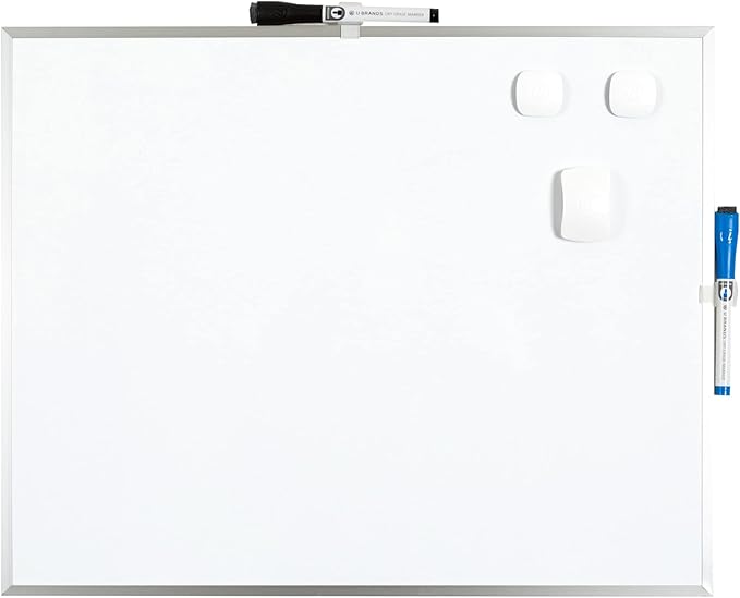 U Brands Magnetic Whiteboard, 16" x 20", Wall Mounted Dry Erase Board with Silver Aluminum Frame, Includes Markers, Magnets, and Eraser, White Board for Home, Office, Classroom