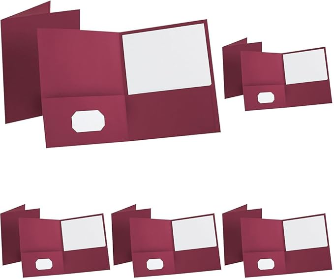 Oxford Two Pocket Folders,Textured Paper,Burgundy,for School,Home,and Office,Letter Size,25 Per Box (57557),(Pack of 5)
