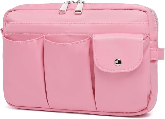 Storage Bag-arge Cosmetic Bag for Women Travel Makeup Bag Zip Up Bag Pure Cotton Canvas Can be Suspended (Pink)