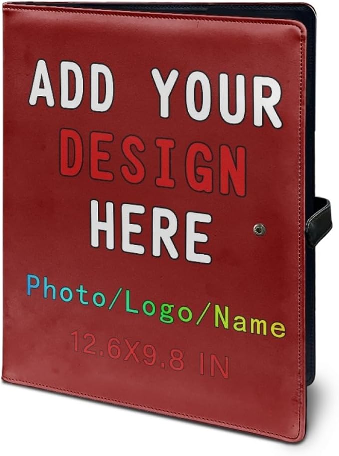Professional Padfolio with Clipboard, Business Resume Portfolio Folder, Leather Notepad Portfolio Organizer with Logo Text Picture, Maroon