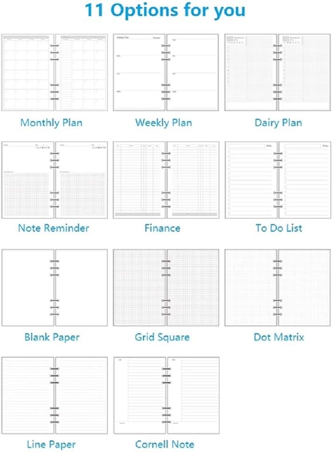 A5 6 Ring Binder Refill Paper, 2023 Planner Inserts for Filofax 6 hole binders,45 sheets(90pages) per pack, refills with line, Harphia(A5 5.59 x 8.27'',Cornell)