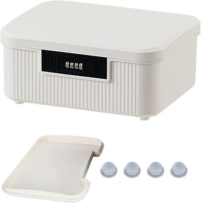 Small Lockable Storage Container Bin 2.3 Gallon/9 Liter Plastic Lock Box Versatile Organizer with Changeable Lock for Outdoor Travel Home Office School, Milk White