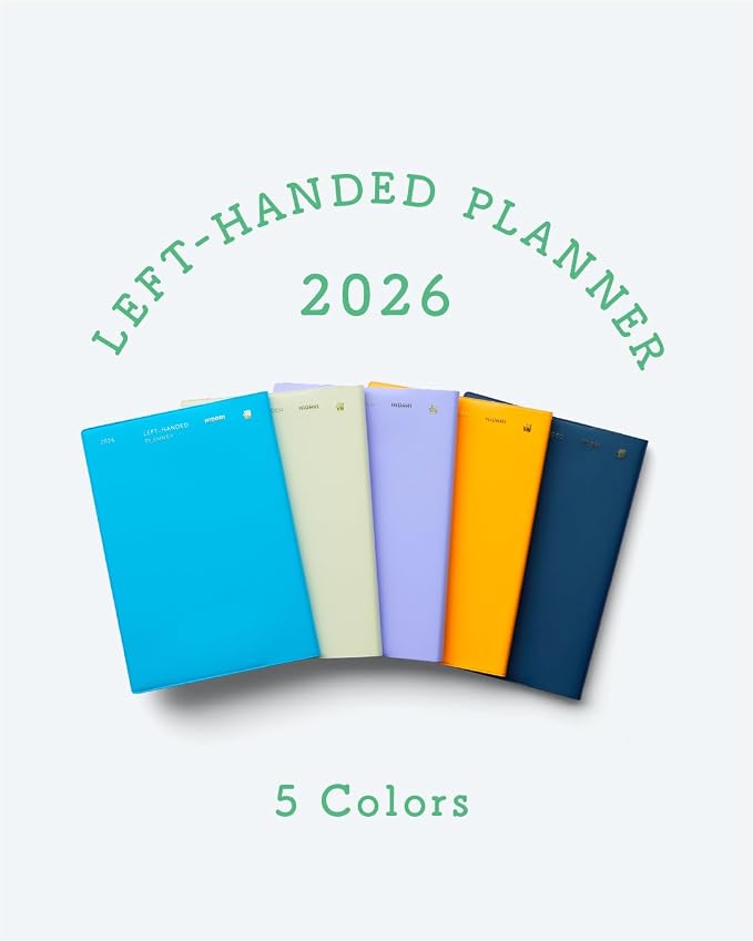 HIDARI Left-handed planner 2026 Japan edition, monthly and weekly, Jan 2026-March 2027, 5×7" (Lavender)