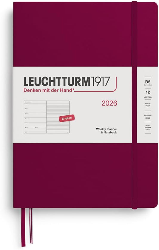 LEUCHTTURM1917 - Weekly Planner & Notebook 2026, Hardcover, Composition (B5), Ruled, Port Red (Jan 1 - Dec 31, 2026)
