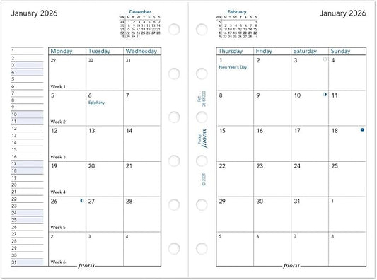 Filofax Calendar Diary Refill, Pocket Size, 4-3/4" x 3-1/4", Month-to-View, White Paper, English, 2026 (C68210-26)