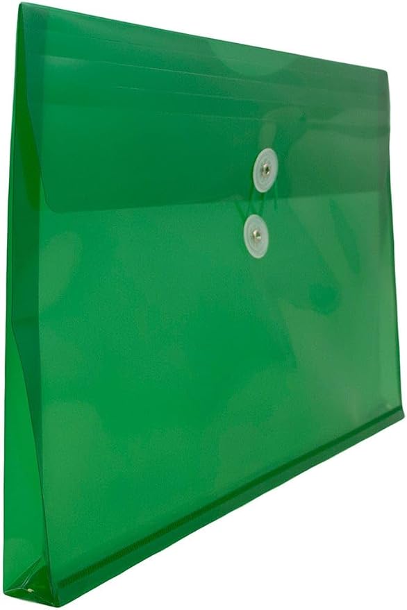 JAM PAPER Plastic Envelopes with Button & String Tie Closure - Legal Booklet - 9 3/4 x 14 1/2 - Green - 3/Pack