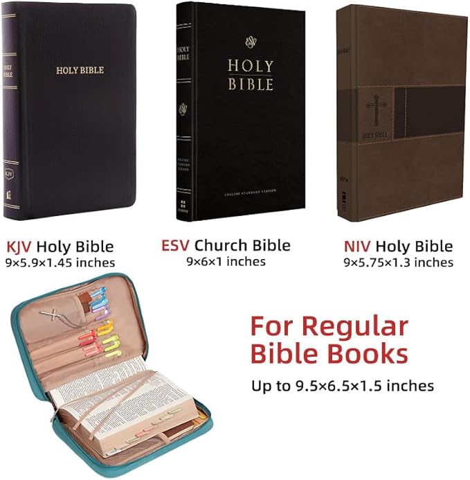 FINDCOZY Bible Cover for Women, Durable Carrying Book Case Church Bag for Biblical Accessories with Handle and Zippered Pocket, for Scriptures, Turquoise