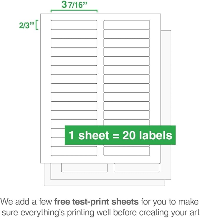 ChromaLabel 2/3" x 3-7/16" 0.66 x 3.56 Inch Printable Labels, Compatible with Laser and Inkjet Printers, 750 Stickers per Pack, 25 Sheets, White