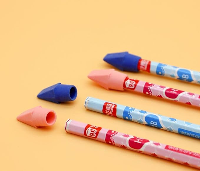 300 Pcs Pencil Top Erasers Bulk, 10 Assorted Bright Colors Chisel Shape Pencil Eraser Erasers Cap for Favors Games Prizes Pencil Top Erasers Home School Office
