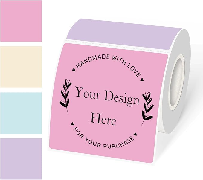 Square Thermal Labels Stickers 3"x3", Self-Adhesive Waterproof Square Direct Thermal Labels Stickers, Perforation Line Design- 300 Sheets/Spring Colors