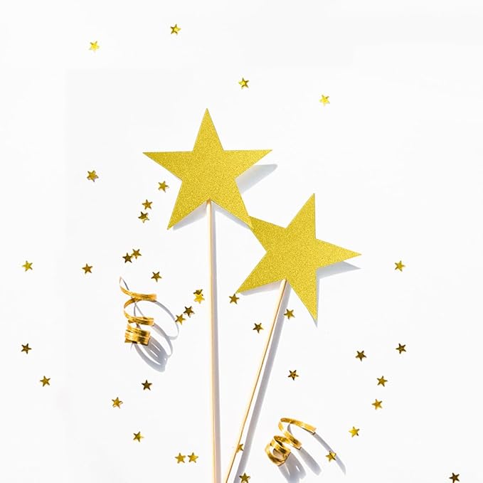 60 Pcs Glitter Star Cutouts - Double Printed Paper Stars, 6 Inch, Wedding Party & Classroom Decoration Supply (Gold)
