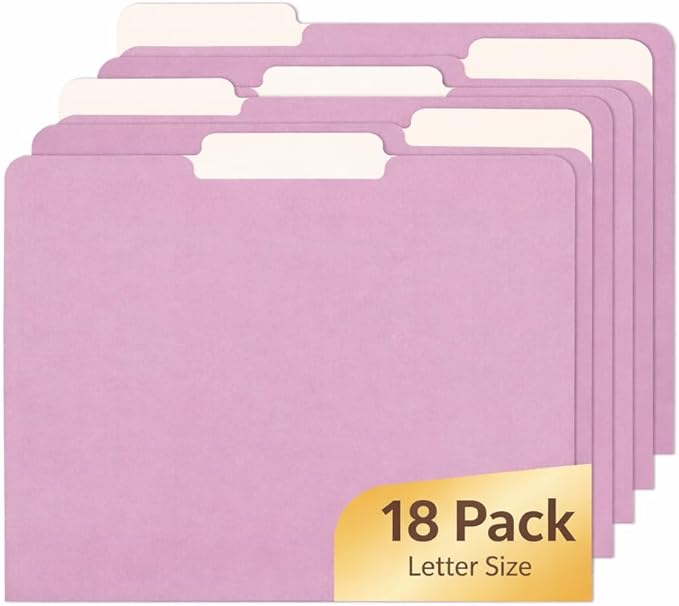 Mr. Pen- File Folders with Tabs, 1/3 Cut Tab, 18 Pack, Letter Size, Orchid Haze, File Folders Designed for Office and Classroom Use