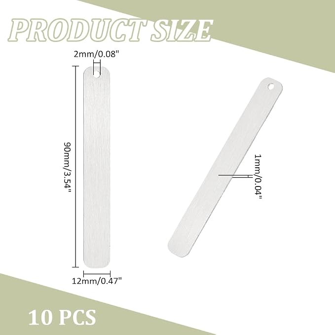 UNICRAFTALE 10pcs Metal Bookmarks - Stamping Charms & Blanks, Stainless Steel, Gunmetal, 90mm Long for DIY Craft Jewelry Making