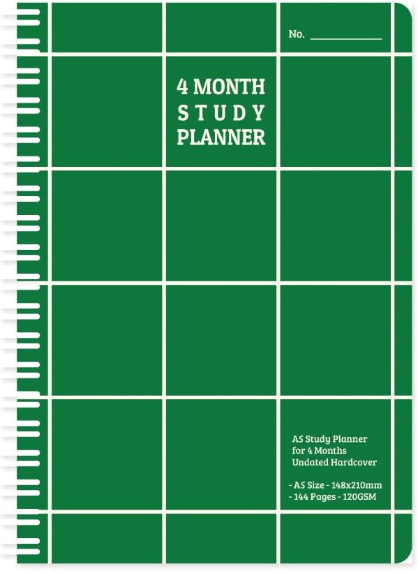 Monolike Checkers 4 Month Study Planner, Green - Academic Planner, Weekly & Monthly Planner, Study plan
