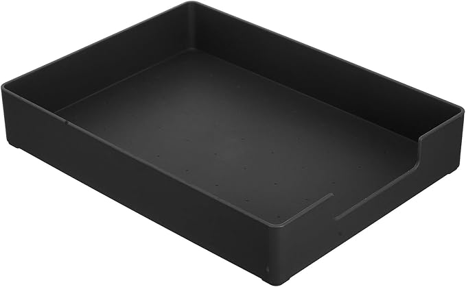 A4 Desktop File Storage Box with Dividers, Stackable Office Document Organizer, Black Sundries Storage Container for Home and Office Use