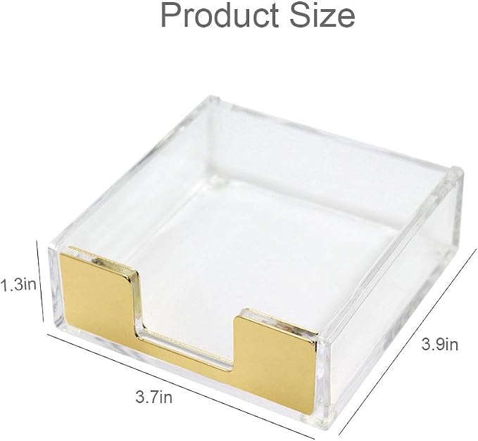 MultiBey Sticky Notes Memo Pad Holder Dispenser Clear Acrylic Gold Post Note Pad Holders Aesthetic Desk Supplies Organizer Accessories for Office Home Schools (Gold)