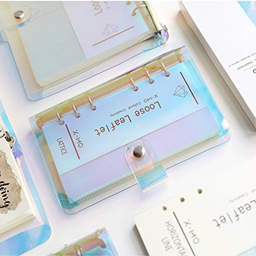 A6 A5 6-Holes Colorful PVC Cover Personal Organizer with Snap Button Closure File Folder for Loose Leaf Sheet Notebook (Laser, A6 mini Set)