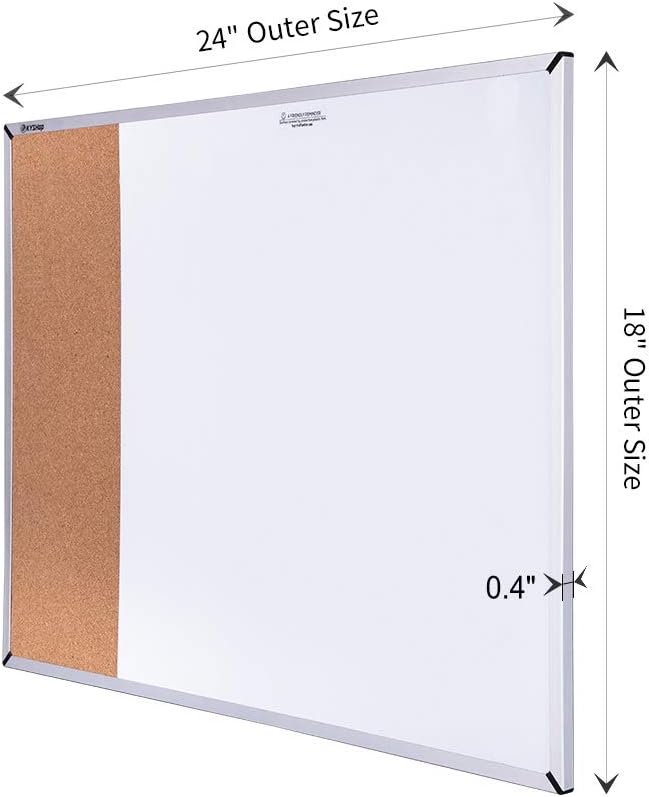 White Board & Cork Bulletin Board, 24" X 18", Combination Dry Erase Board & Cork Board, Vision Board for Home, Office, School - Includes 6 Magnetic Markers, 1 Eraser, 2 Strong Magnets and 10 Pins.…
