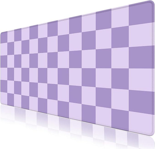 Desk Mat for Keyboard and Mouse, Large Non-Slip Mouse Pad Keyboard Pad, Computer Mats for Desktop, Cute Desk Pad with Stitched Edges for Office, Gaming I Pastel Purple Checkered