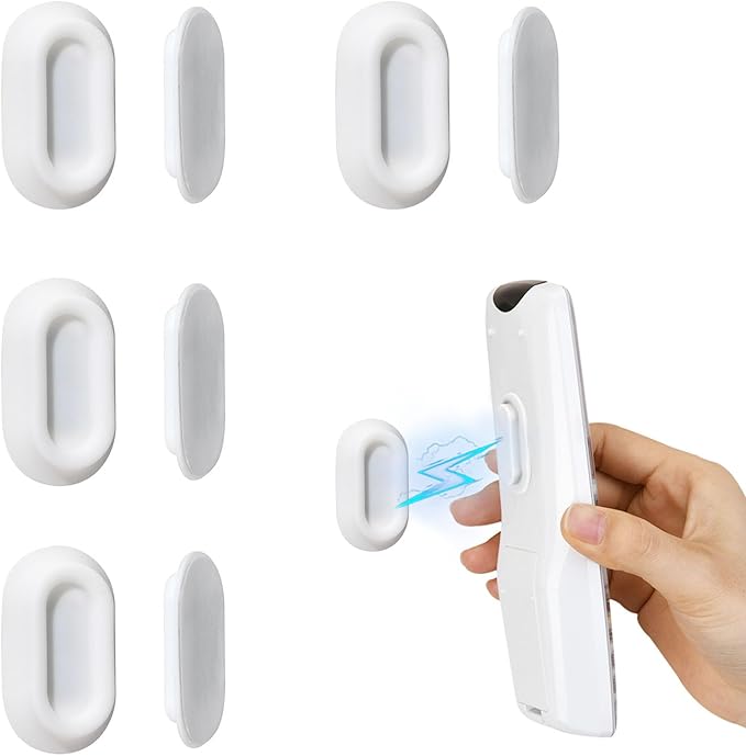 XYOFUN Magnetic Remote Control Holder Wall Mount - 4 Pcs No Drill Self-Adhesive Organizer for Air Conditioner & TV Remotes, Storage Caddy for Televisions Backside - White