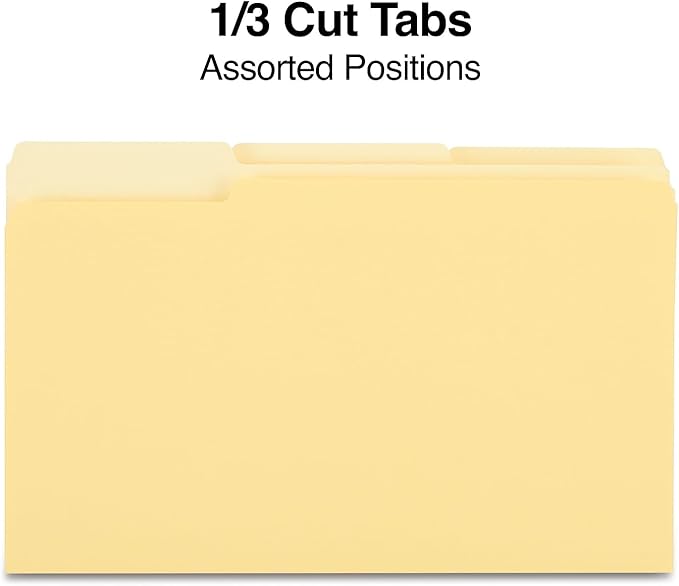 Staples Colored File Folders, Legal Size, 3‑Tab Top‑Tab Design, Yellow, Durable Paper Stock, 100/Pack