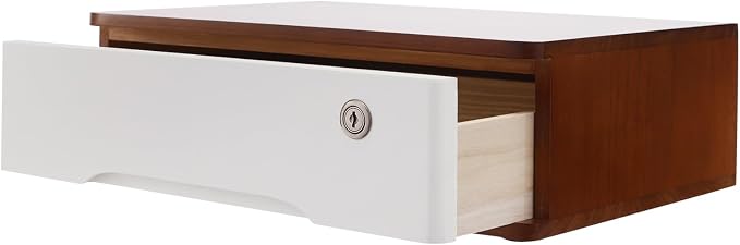 Wooden Desktop Storage Box with Lockable Drawers, Flat File Cabinet Drawer Desktop Storage Box, Countertop Storage Cabinet for Office Home Toiletries Supplies Vanity (walnut+white, 1 Drawer)